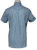 男士卡通图案格子网格休闲衬衫，浅蓝色格纹衬衫
