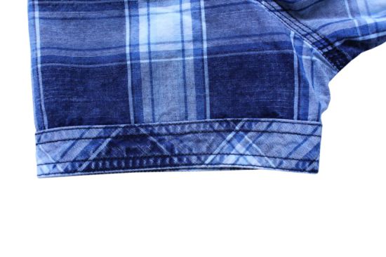 经典设计舒适透气的男士蓝色格子网格短袖衬衫
