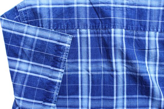 最新款式蓝色格纹衬衫男士修身短袖网格衬衫