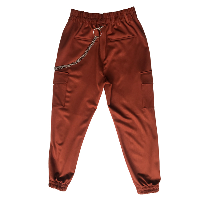 批发时尚铁锈红颜色凉快的女式裤子与链子